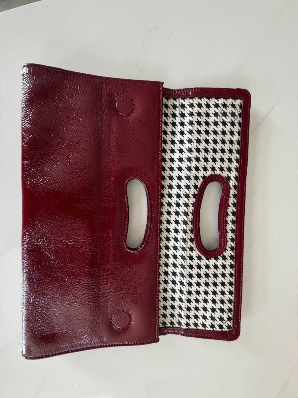 Vintage HOBO International Red Patent Leather Cutout Handle Clutch